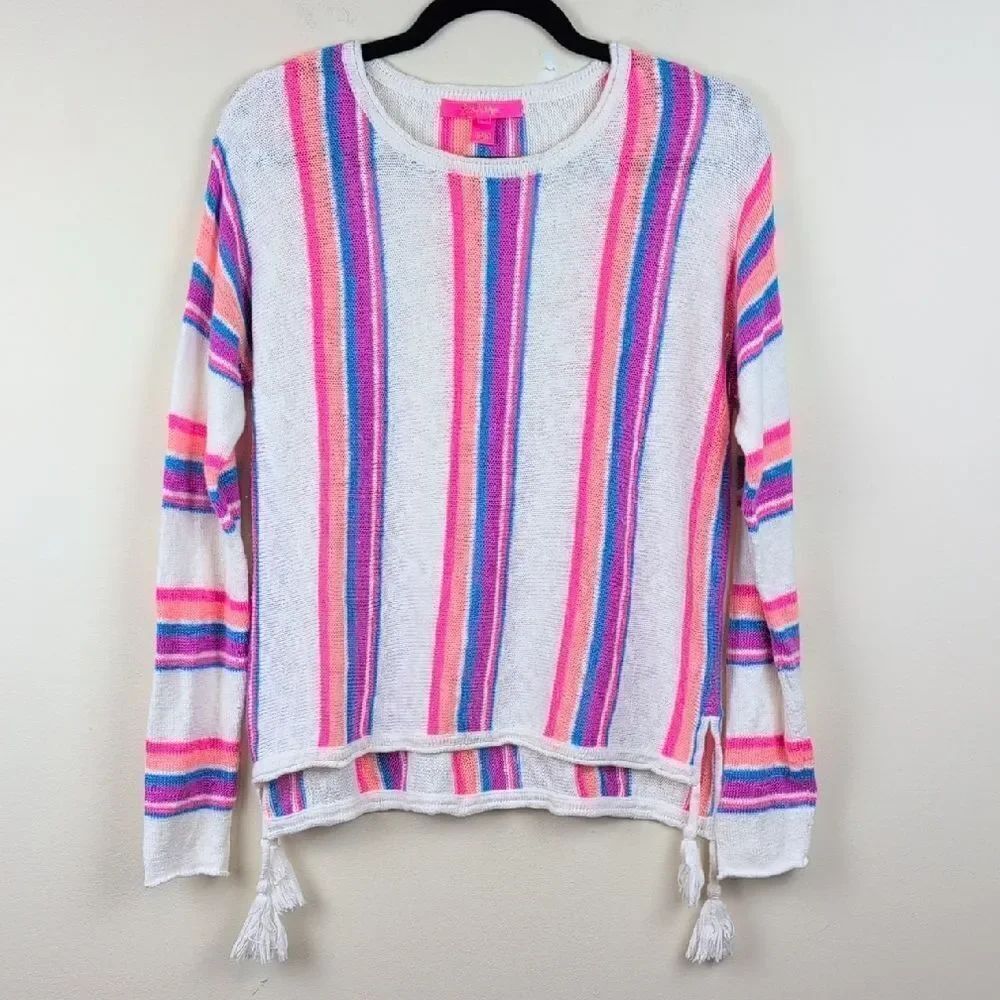 Lilly Pulitzer Rosalia Striped Rolled Hem Tassel Sweater Size S